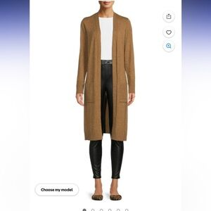 Time And Tru Open Front Duster Cardigan With Pockets Size S (4-6)Camel Heathered